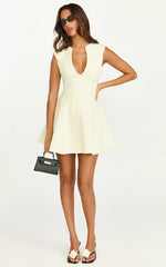 Nelson Mini Dress - Low Cut Boucle Fit & Flare Mini Dress in Cream