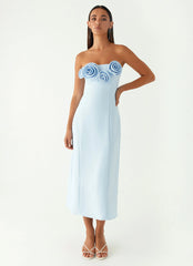 Patsie Strapless Midi Dress - Blue