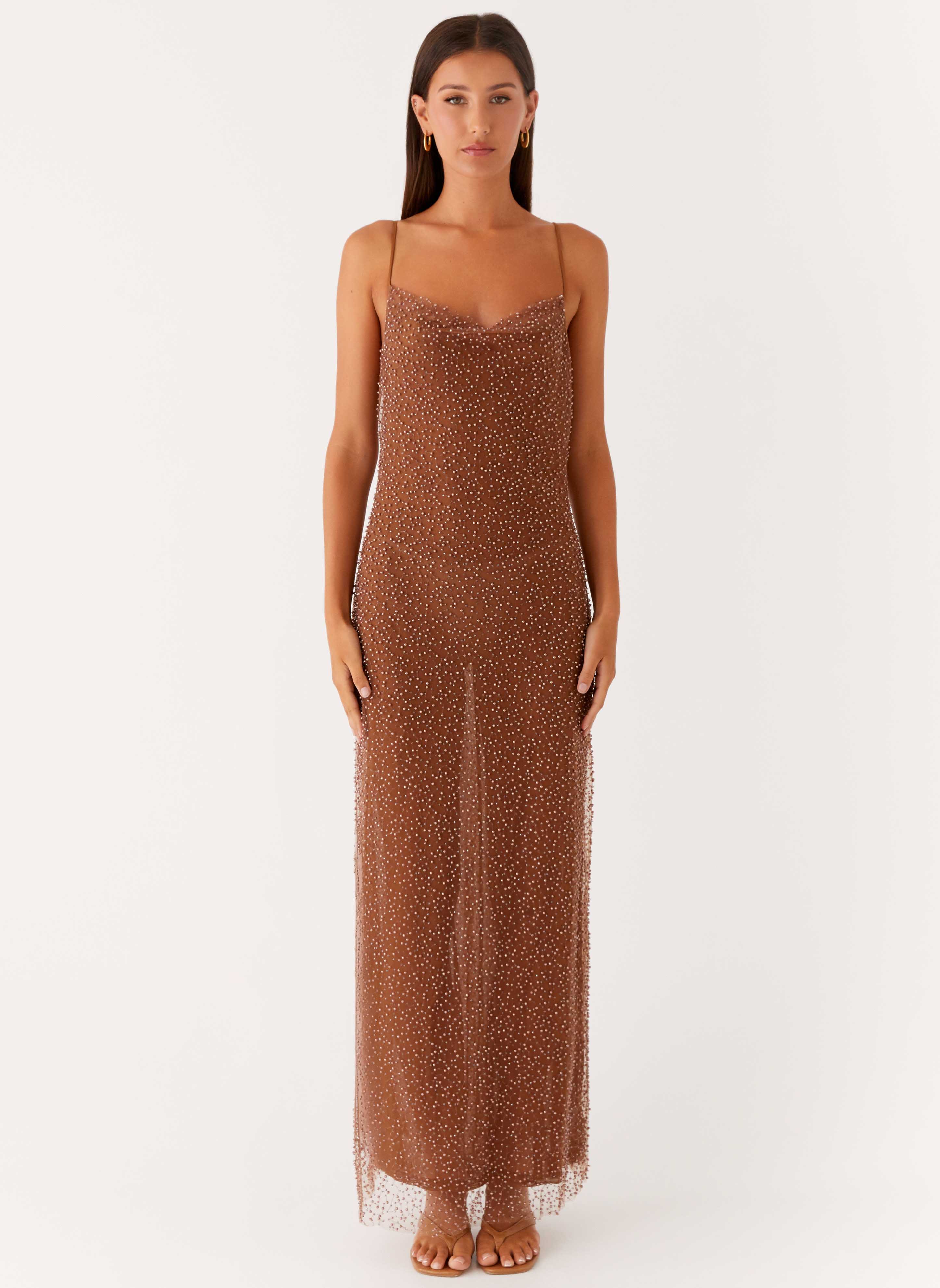 Zuella Beaded Maxi Dress - Chocolate